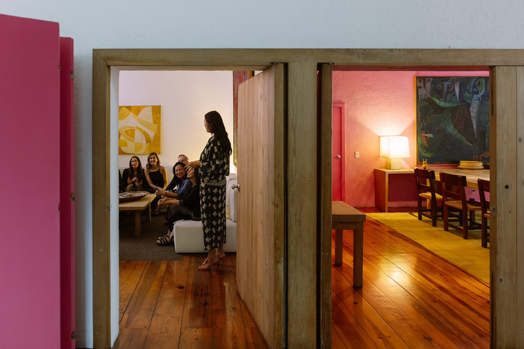 View through the doorways into the salon and dining room during the tour